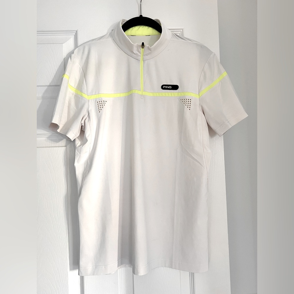 PING slim fit Polo Shirt hollow Panel White Neon yellow men's S golf